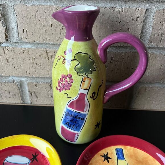 Jennifer Brinley Certified International Cheese/Wine Small Pitcher  Snack Plates - Picture 8 of 16